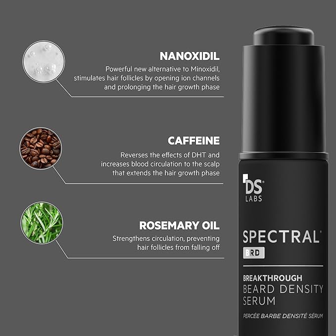 DS Labs Spectral.BRD Beard Growth Serum for Men - Supports Thicker, Fuller-Looking Facial Hair, With Nanoxidil, Biotin, Niacinamide, Castor Oil & Hyaluronic Acid, Paraben-Free, 60mL