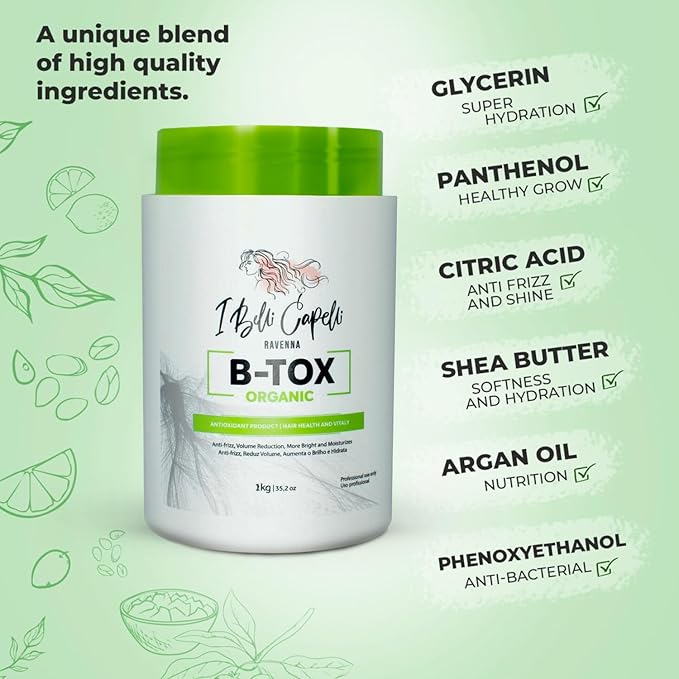 Ravenna B-tox Organic Hair Mask - Hair Conditioner with Brazilian Keratin, Argan Oil, and Panthenol - Nourishing, Hydrating, Smoothing Treatment - 1L, 2 Pack