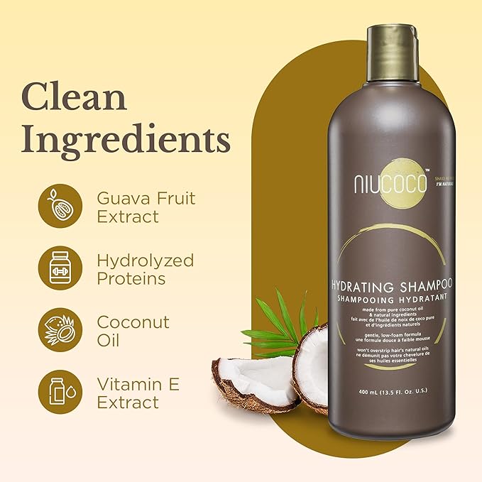 Natural Coconut Oil Hydrating Shampoo (400ml - 2 Pack) | Chemical Free Moisturizing Dandruff Formula for Dry, Damaged, Hair & Scalp | Safe on Color Treated Hair | Professional Salon Quality