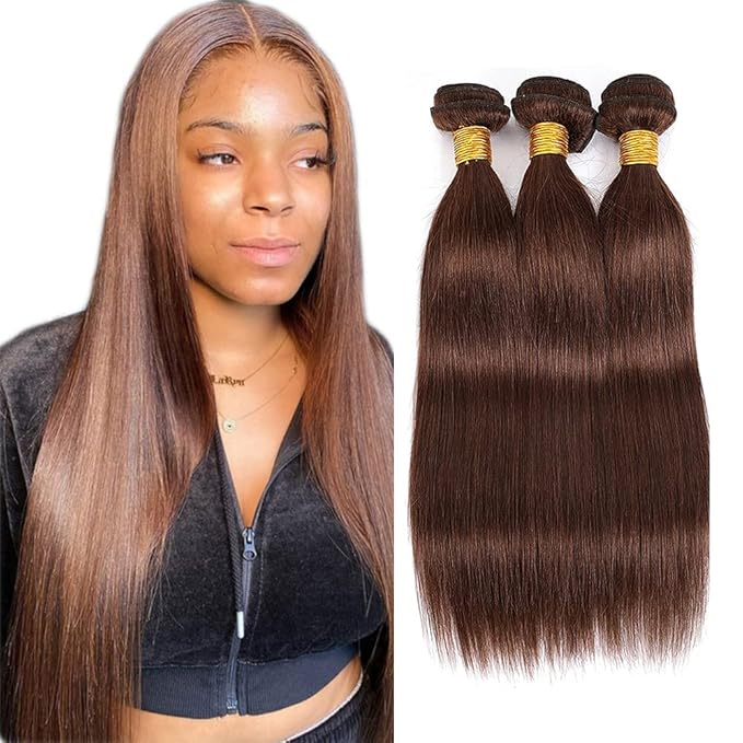 #4 Brown Bundles Human Hair Straight Bundles 18 18 18 Inch Human Hair Weave 3 Bundle Unprocessed Brazilian Virgin Hair Chocolate Brown Straight Human Hair Extensions 50 Grams/Bundle