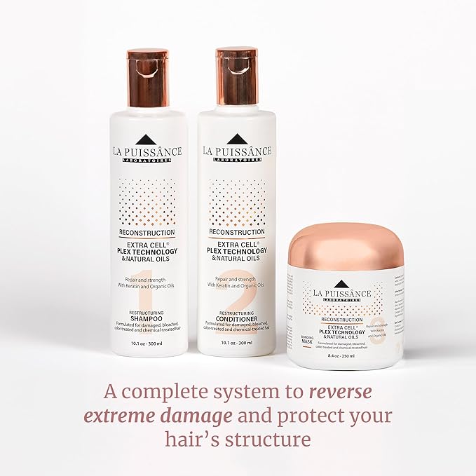 LA PUISSANCE Extra Cell Plex Shampoo Step 1 - Deep Repair for Severely Damaged Hair - Ideal for Color-Treated, Bleached, and Chemically-Treated Hair - 10.1 fl oz for Home and Salon Use