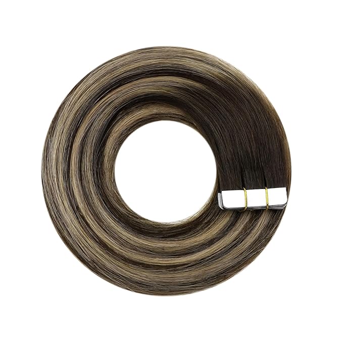 YoungSee Tape in Extensions Human Hair Balayage Tape ins Human Hair Extensions Balayage Dark Brown with Ash Blonde Tape in Hair Silky Straight 20 Inch 20pcs 50g Long-Lasting