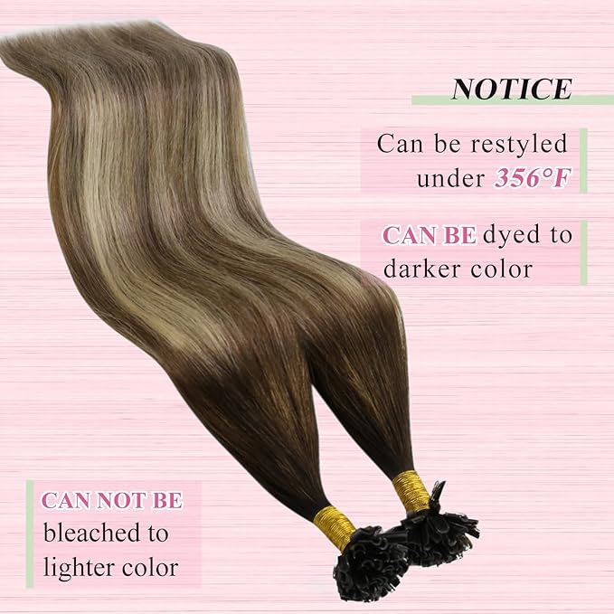 YoungSee Utip Hair Extensions Balayage U Tip Hair Extensions Real Human Hair Ombre Dark Brown to Brown with Blonde Keratin Hair Extensions U Tip Silky U Tips Remy Hair Extensions Straight 16In 50s/50g