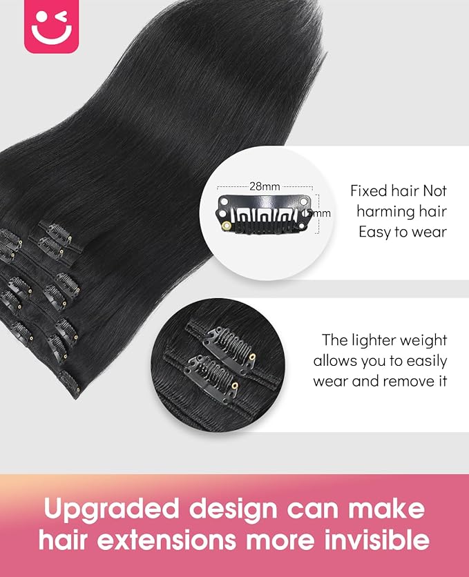 Youngsmile Clip in Hair Extensions, Jet Black Human Hair Clip in Extensions Silky Straight Weft Remy Human Hair, Thick End, 120 Gram 7Pcs 20 Inch(CLIP#1-20Inch)