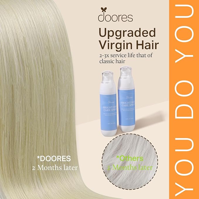 DOORES Human Hair Clip in Extensions, 5pcs 75g Ash Blonde Highlighted Platinum Blonde 16 Inch, Hair Extensions Real Human Hair Natural Straight Weft Hair Extensions Clip ins