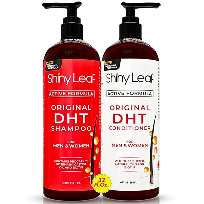 Shiny Leaf DHT Blocker Shampoo And Conditioner Bundle With Procapil, Capixyl, Biotin, Castor Oil – Professional Strength Hair Growth Shampoo And Conditioner Sets for Men And Women (4x16 Fl.Oz)