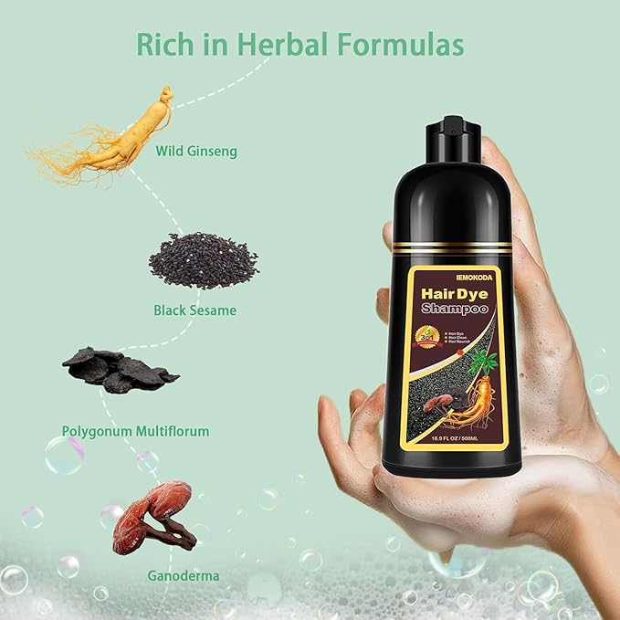 Dark Coffee Hair Dye Shampoo for Gray Coverage, Herbal Hair Color Shampoo Works in Minutes, Brown Hair Shampoo for All Hair Types, Lasting Shampoo Hair Dye