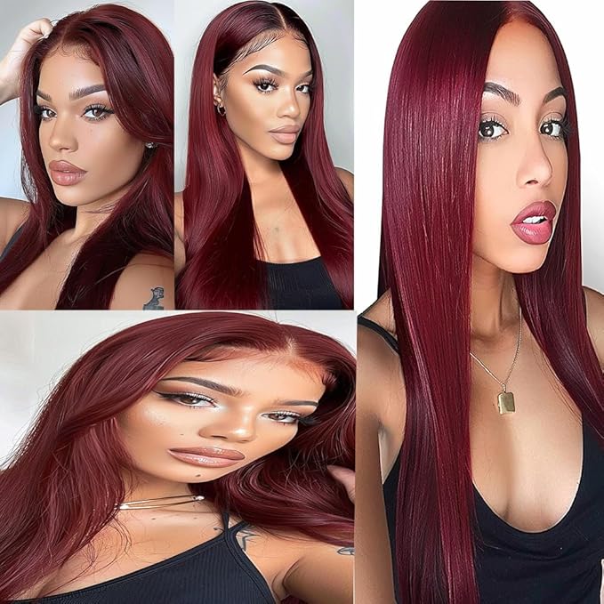 Wine Red Human Hair Burgundy Straight Bundles 99j Straight Bundles Brazilian Human Hair Weave Extensions Soft and Silky for Black Women 12 14 16 Inch