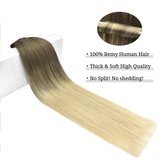 DOORES Hair Extensions Clip in Human Hair, Ash Brown to Platinum Blonde 12 Inch 7pcs 80g, Clip in Hair Extensions Real Human Hair Extensions Human Hair Natural Silky Straight Hair