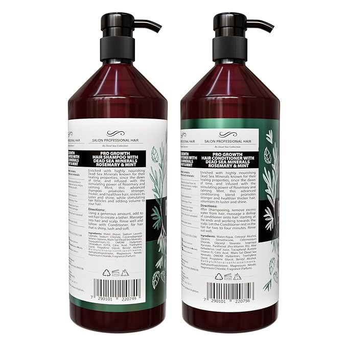 Dead Sea Collection Shampoo and Conditioner Set for Strengthening and Volume - Pure Dead Sea Minerals, Rosemary and Mint – Hair Care - Nutrition, Repair and Shine - Pack of 2 (33.8 & 30.6 Fl. Oz)