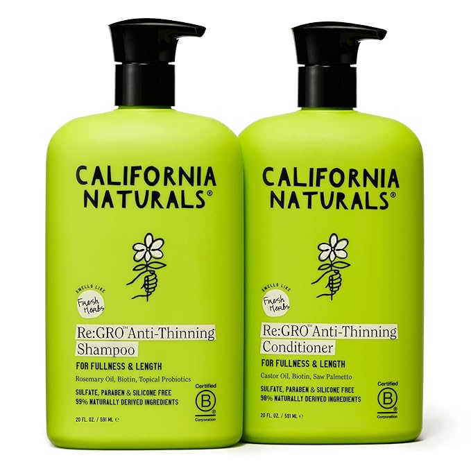 California Naturals Re:GRO Shampoo and Conditioner Set, Anti-Thinning & Hair Growth Support, All Hair Types, Vegan, Natural, Cruelty Free, Silicone, Paraben & Sulfate Free for Women & Men, 20 oz