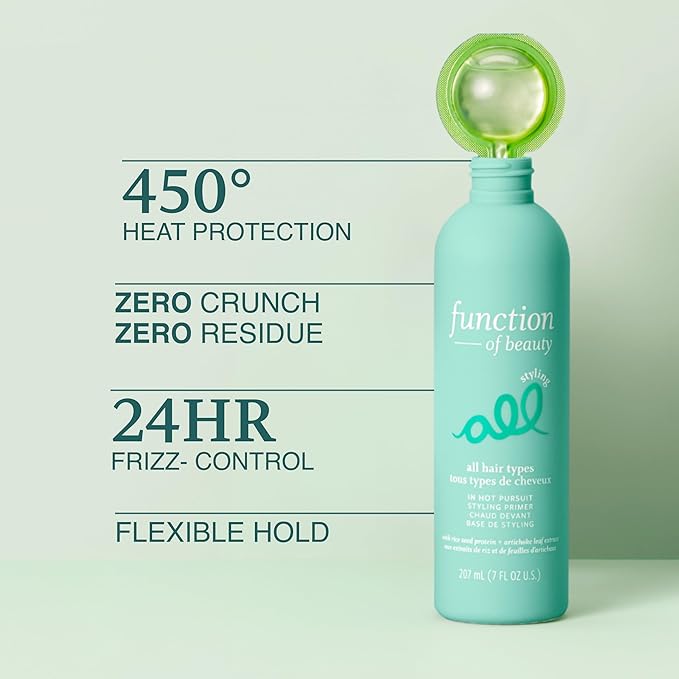 FUNCTION OF BEAUTY In Hot Pursuit Styling Primer (7 fl oz) – Customizable Heat Protectant for All Hair Types – 24-Hour Frizz Control, UV Protection & Flexible Hold – Vegan & Silicone-Free
