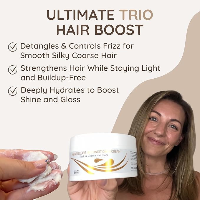 VITAMINS hair cosmetics Keratin Leave in Conditioner for Dry Damaged Hair - Curl Defining Cream for Frizz Control, Detangling & Ultimate Hydration - For Thick Coarse Straight & Curly Hair