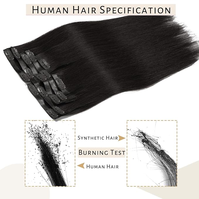 Caliee Seamless Hair Extensions Clip in Human Hair for Women 7Pcs 1B Natural Black Hair Extensions Clip in 110G Double Weft Full Head Not Tangled Silky Clip ins Straight Human Hair 14Inch