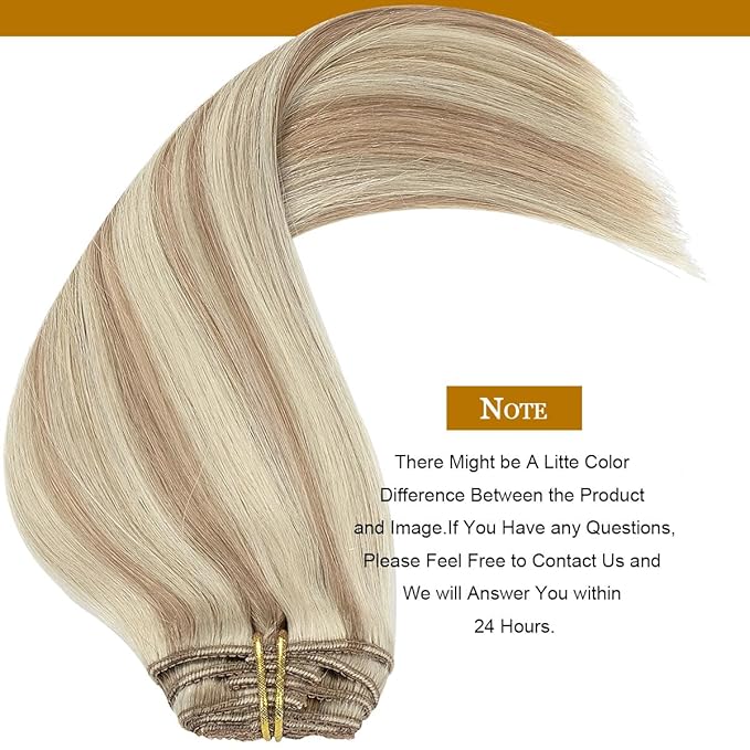 Loxxy Long Clip in Hair Extensions Human Hair Thick Ash Blonde Highlight Natural Silky Light Golden Blonde Extensions Clip ins 22inch 7pcs 140g
