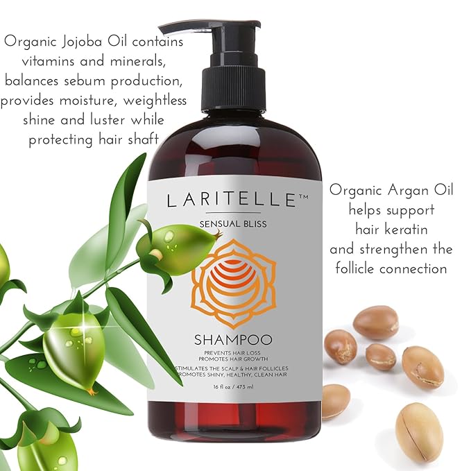 Organic Shampoo 17.5 oz. Argan Oil, Rosemary, Palmarosa. Promotes Hair Growth, Prevents Hair Loss. GF