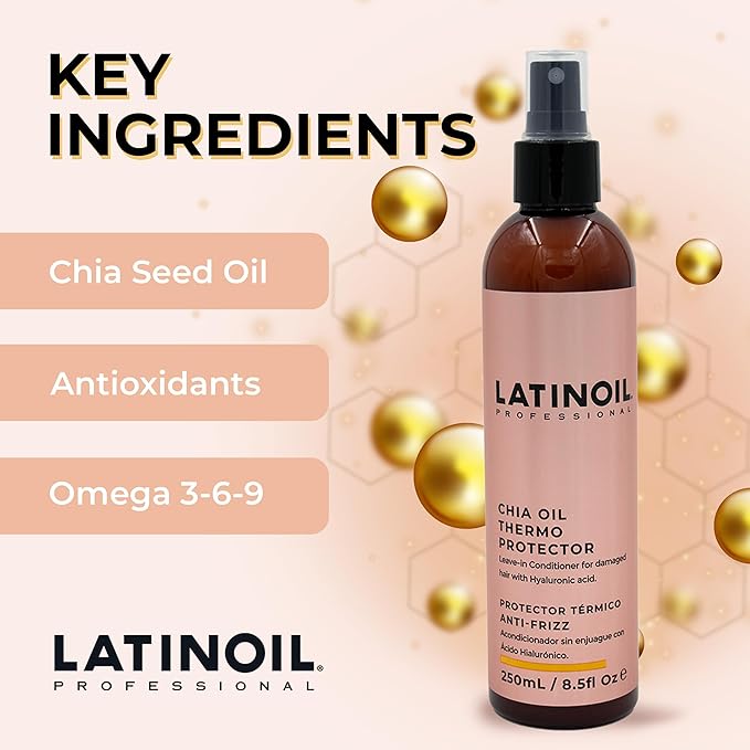 Chia Oil Heat Protectant Spray For Hair - Hair Thermal Protection Shield From Heat - Leave In Conditioner - Anti Frizz Moisturizer (8 Oz)
