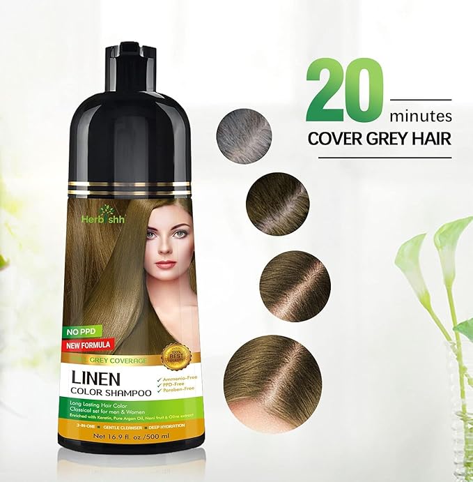 Herbishh Lenin 3 in 1 Hair Dye Shampoo (Pack of 3) 16.9 FL Oz Each and Pro Keratin Argan Oil Hair Mask 5.07 Fl Oz Combo for Dry Damaged Hair 150 ML - Long Lasting Grey Hair Color forMen & Women