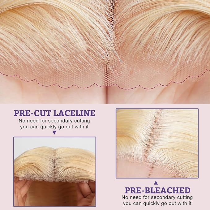 Blonde Wear and Go Glueless Wigs Human Hair Pre Plucked Pre Cut 220% Density 613 Lace Front Wig Human Hair 7x5 HD Lace Closure Wigs Pre Plucked Bleached Knots With Baby Hair Colored Straight Wig 28 In