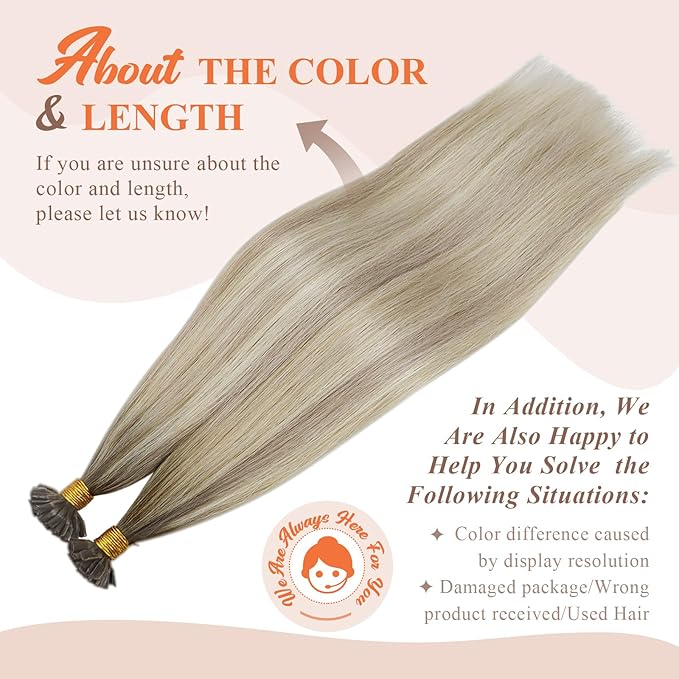 Sunny Hair U Tip Hair Extensions Human Hair Fit Any Scene Keratin Hair Extensions Human Hair Ombre Ash Blonde Balayage Platinum Blonde Ktip Human Hair Extensions 16inch 50g