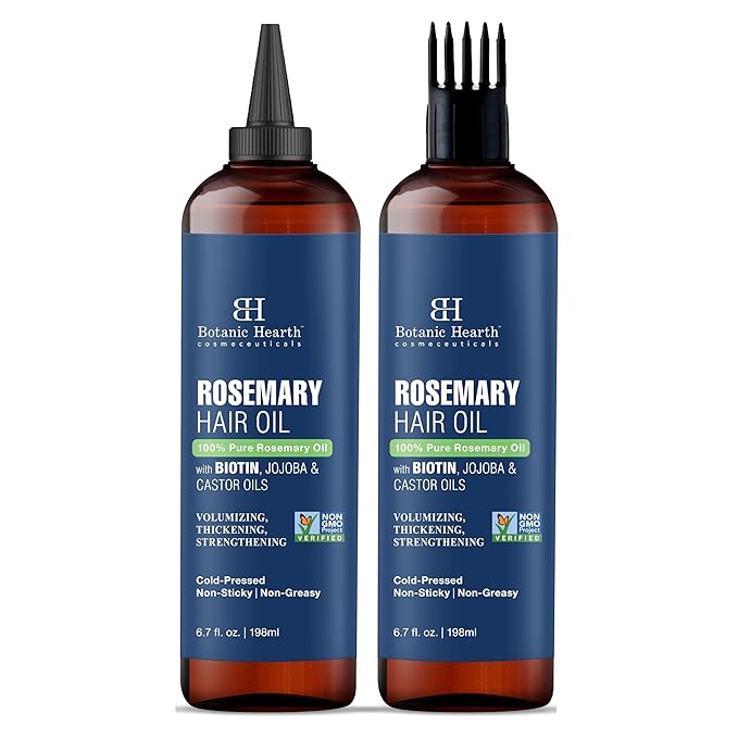 Botanic Hearth 100% Pure Rosemary Oil For Hair Growth & Scalp (6.7 Fl Oz, Pack Of 2) | Infused With Biotin, Jojoba Oil & Castor Oil | Hair Strengthening Treatment | Nourishing & Volumizing
