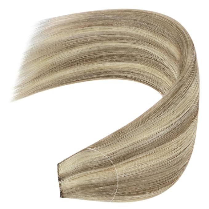 YoungSee Wire Hair Extensions Highlights Human Hair Wire Extensions Light Brown with Blonde Fish Line Hair Extensions for Woman 20inch 100g