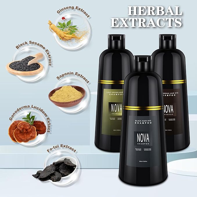 Hair Dye Shampoo & Champu Para Canas - Natural 3-in-1 Instant Gray Coverage for Men & Women (Black-500ml)