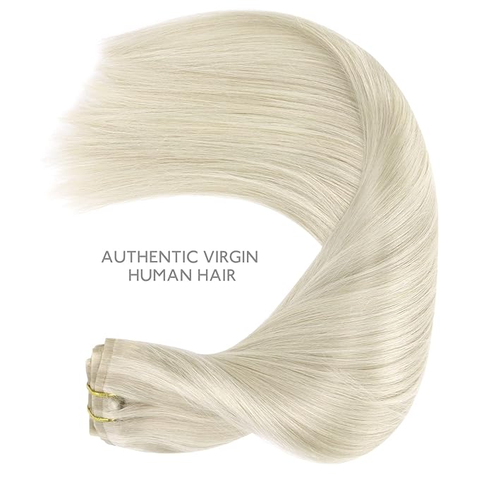 WENNALIFE Seamless Clip In Hair Extensions, 20 Inch 7pcs 150g Ash Blonde Highlighted Platinum Blonde Human Hair Extensions, Invisible PU Weft