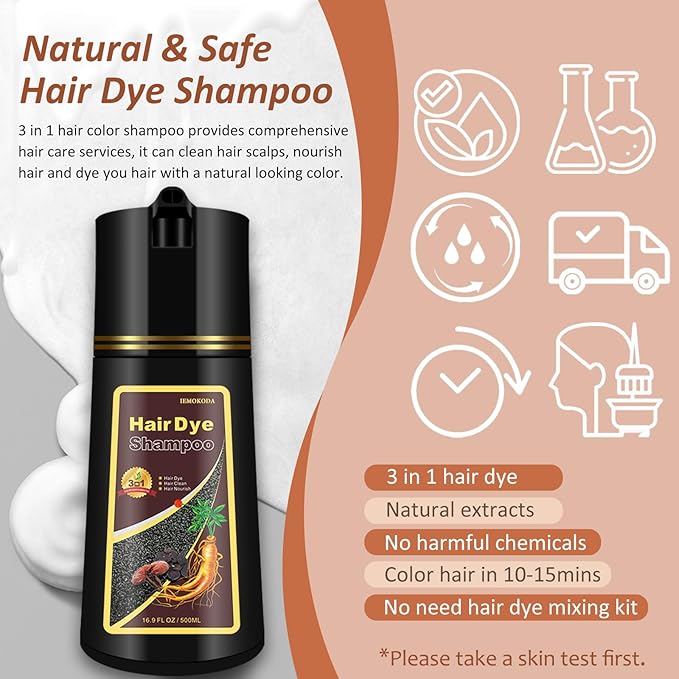 Natural Light Brown Hair Dye Shampoo 3 in 1 for Men & Women, Herbal Instant Color Shampoo Para Canas, 100% Gray Hair Coverage, 16.9 Fl Oz