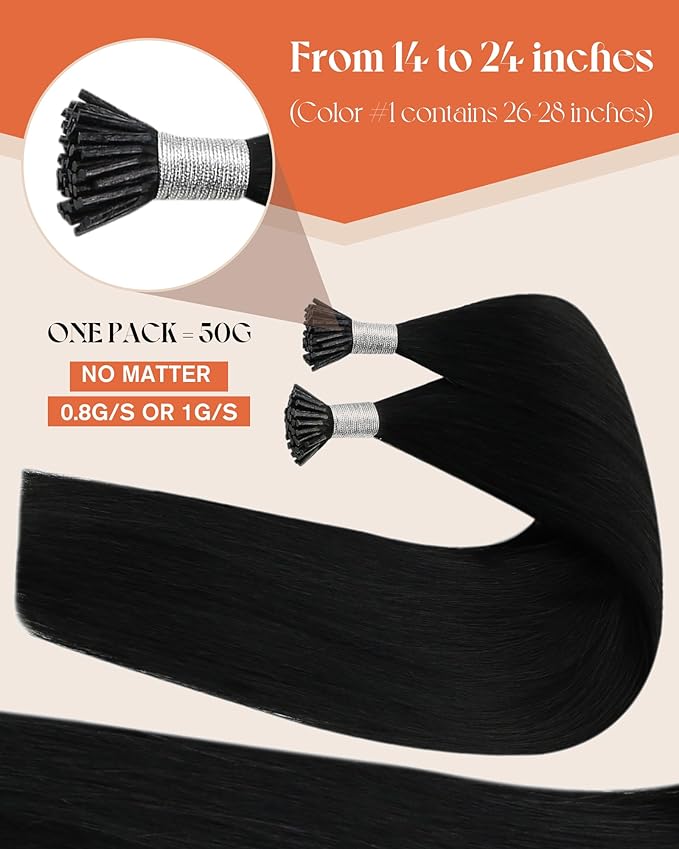 Sunny Hair I Tip Hair Extensions Jet Black 26inch Itip Human Hair Extensions Black I Tips Hair Extensions Human Hair Natural Hair Extensions I Tips Long Straight Hair Add length Itips 50g
