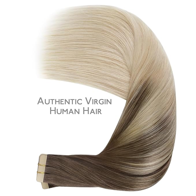 WENNALIFE Tape in Hair Extensions Human Hair, 40pcs 80g 12 inch Ombre Sandy Brown to Platinum Blonde Hair Extensions Real Human Hair Straight Tape in Extensions Invisible Human Hair Extensions