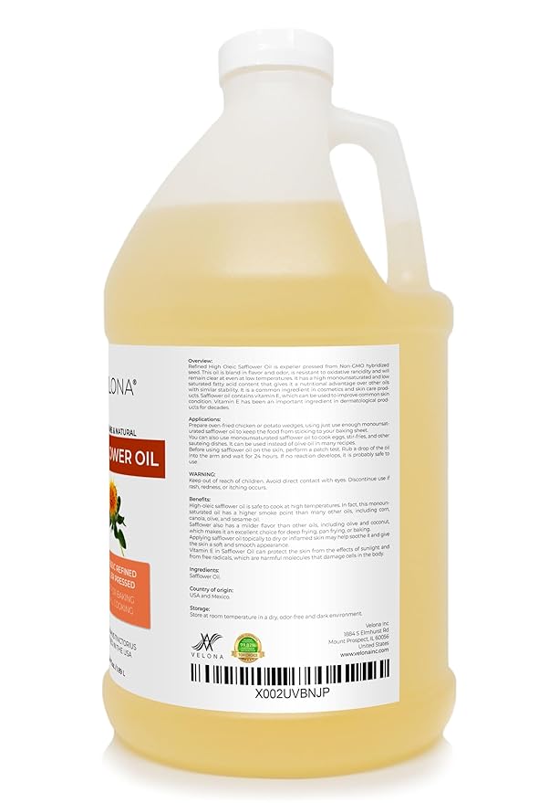 velona Safflower Oil 64 fl oz | 100% Pure and Natural Carrier Oil | Refined, Expeller Pressed | Cooking, Skin, Hair, Body & Face Moisturizing | Use Today - Enjoy Results