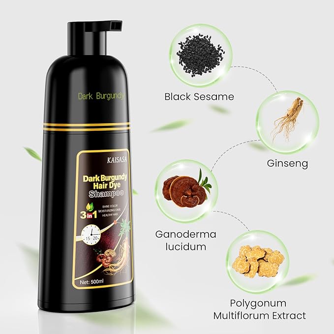 Hair Dye Shampoo 3 in 1, Hair Color Shampoo for Women and Men, Hair Dye to Gray Hair, Herbal Ingredient Shampoos for Hair Coverage 500ml (Dark Burgundy)