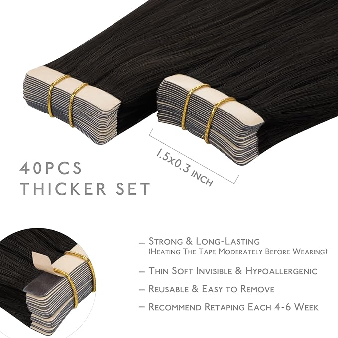 WENNALIFE 40pcs Tape in Hair Extensions Human Hair, 80g 12 inch Dark Brown Hair Extensions Real Human Hair Straight Tape in Extensions Invisible Human Hair Extensions Reusable Real Hair Extensions