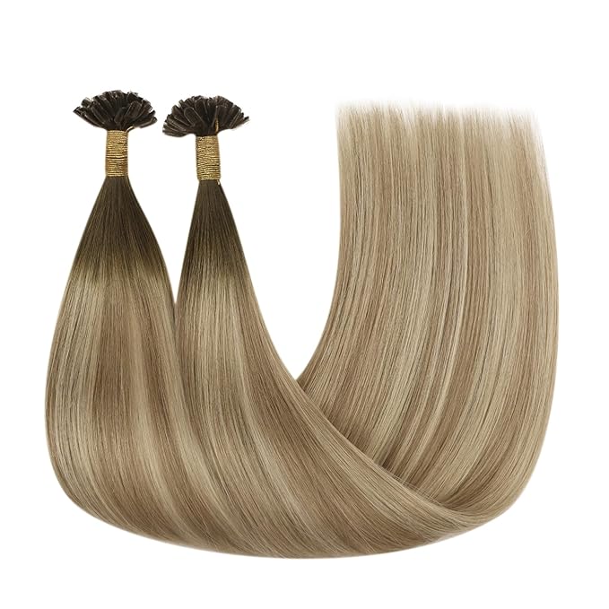 YoungSee U Tip Hair Extensions Balayage Keratin Tip Hair Extensions Balayage 24 Inch Long Utip Extensions Dark Brown Ombre Brown with Blonde U Tips Hair Extensions Real Human Hair for Women 50s/50g