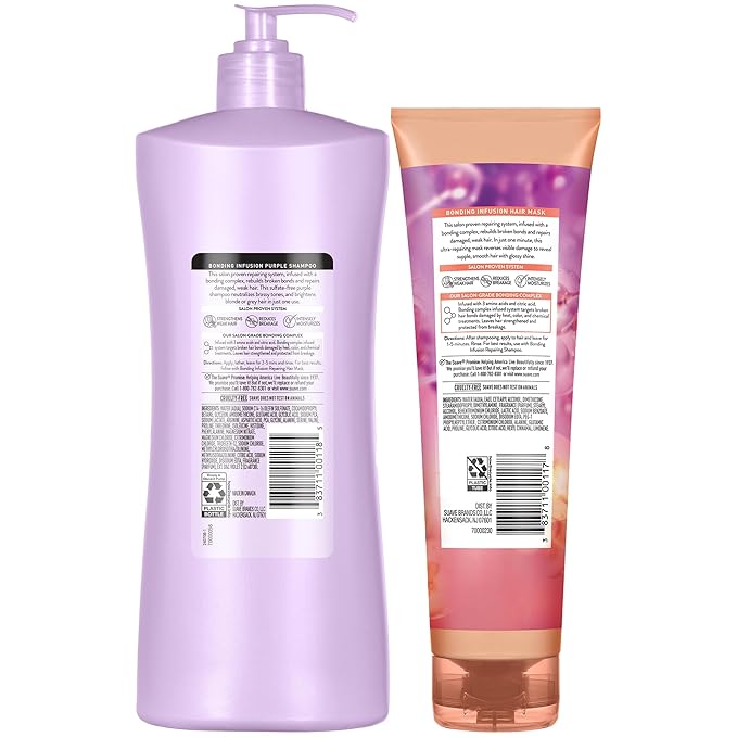 Suave Bonding Infusion Set, Toning Purple Shampoo, Sulfate-Free + Repairing Hair Mask, Leave-In Conditioner Treatment for Dry, Damaged Hair
