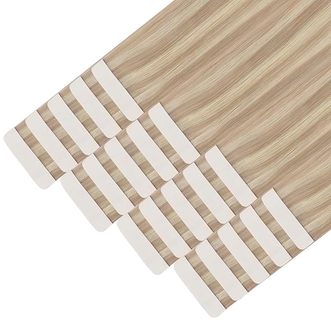 YoungSee Tape in Hair Extensions Real Human Hair Blonde Highlight Tape in Hair Extensions Light Blonde and Strawberry Blonde Highlight Human Hair Extensions Tape in 20In 20pcs 50g Seamless Extensions