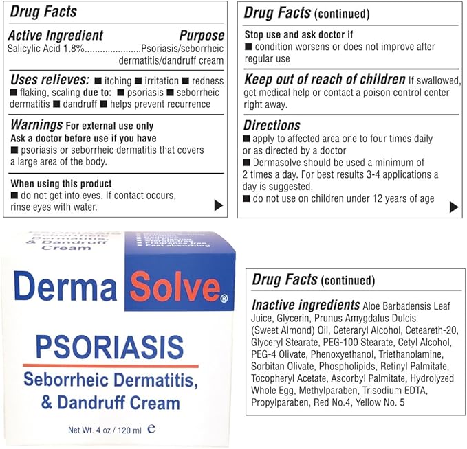 Dermasolve Psoriasis, Seborrheic Dermatitis and Dandruff Cream Formulated to Treat Itchy Skin & Prevent Future Flares to Provide Soothing Moisturizing Relief. (4.0 oz.) 5-Pack