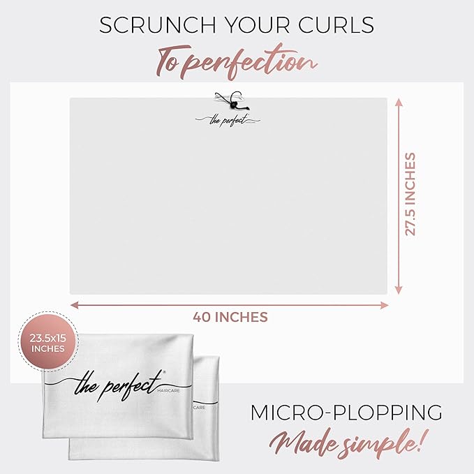 THE PERFECT HAIRCARE Curly Hair Girls Microfiber Plopping Towel Set - Anti-frizz Silky Smooth Hair Drying Wrap for Women - Super Absorbent Large Hair Towel + 2 Scrunching Towels to Micro Plop
