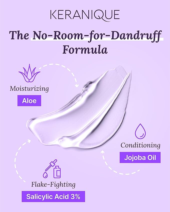 Keranique Anti Dandruff Shampoo for Women, Clinical, Gentle for Color Treated Hair, Best for Itchy, Dry Scalp, Clarifying Antidandruff Shampoo with Salicylic Acid - Adds Strength to Hair