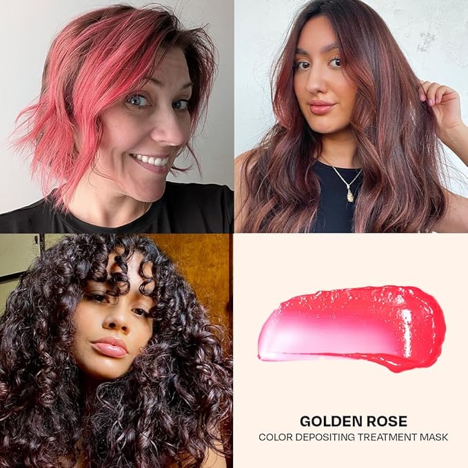 Overtone Color Depositing Semi-Permanent Hair Dye Conditioner - 8 oz For Natural & Color-Treated Hair, Moisturizing Shea Butter & Coconut Oil - Vegan & Cruelty-Free, Rose Gold for Brown is Golden Rose