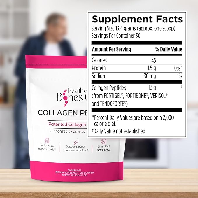 FORTIBONE Premium Bone Health Collagen Peptides w/FORTIGEL, VERISOL, TENDOFORTE | Clinically-Supported for Bones Joints Skin Hair Nails| Hydrolyzed Collagen Complete Anti-Aging Formula | 3 Pack