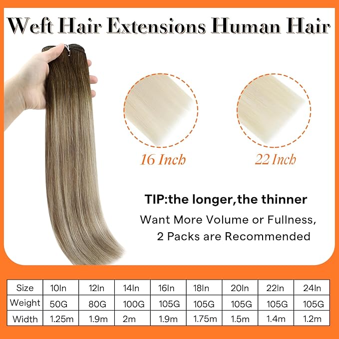 Full Shine Weft Hair Extensions Human Hair #3/8/22 Balayage Sew In Hair Extensions Color Dark Brown To Light Brown Mix Light Blonde Human Hair Extensions Remy Straight Hair 12 Inch