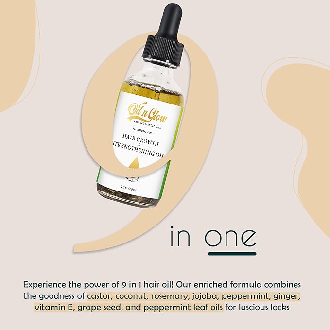 USDA Certified Organic 8 in 1 Natural Hair Growth Serum & Strengthening Oil with Rosemary, Castor, 100% Vegan Jojoba, Coconut, Grape Seed, Ginger & Scalp DHT Blocker Oil -2 FL