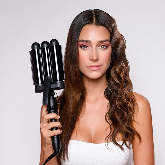 Mermade PRO Hair Waver 1.25" - 3 Barrel Curling Iron 1 1/4 Inch, Ceramic Barrel Waver for Thick, Thin, Long, or Short Hair - 1.25", Black