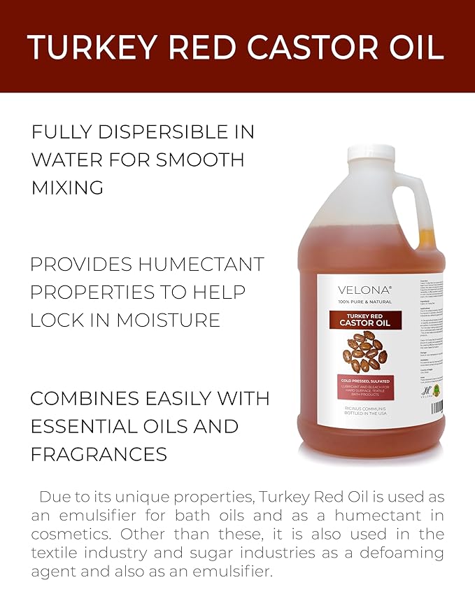 velona Castor Oil Turkey Red 64 fl oz | 100% Pure and Natural Carrier Oil | Cold Pressed | Hair, Body and Skin Care | Use Today - Enjoy Results