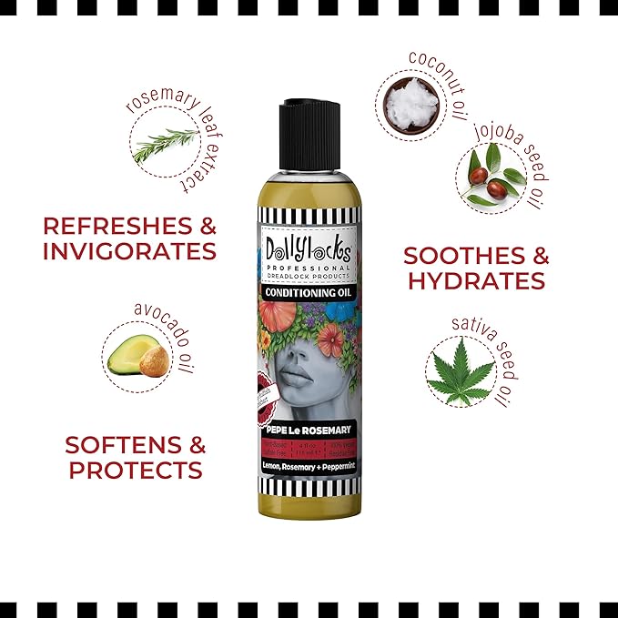 Dollylocks Conditioning Oil - Plant-Based & Residue-Free Moisturizing Scalp & Dreadlock Oil, pH Balanced, Vegan (Pepe Le Rosemary Scent, 4oz)