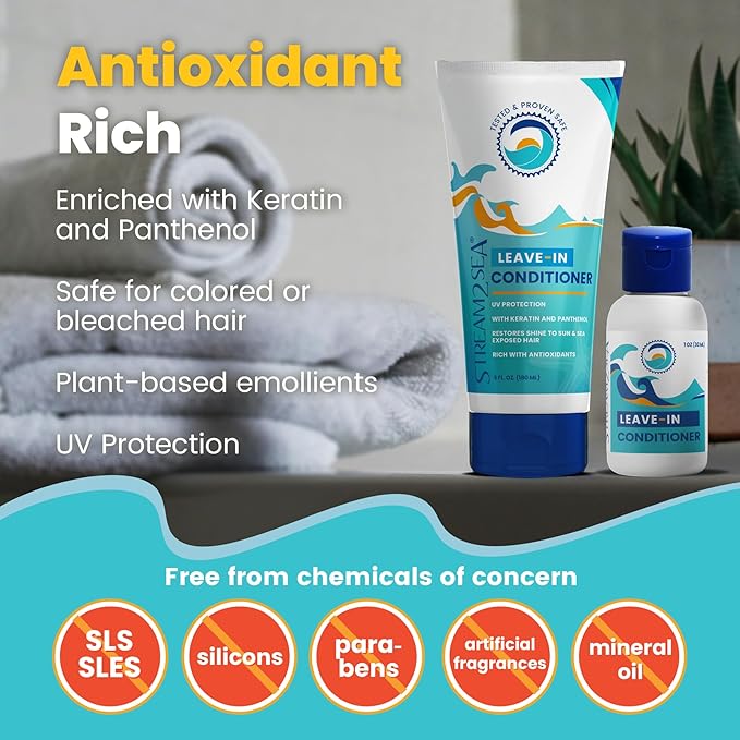 STREAM 2 SEA Leave In Conditioner Reef Safe Hair Conditioner Formula For Dry and Damaged Hair, 32 oz Paraben Free Hair Detangler with UV Protection For All Hair Types