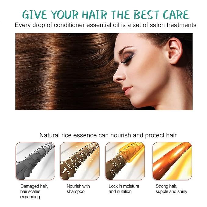 Rosemary Rice Water Shampoo Conditioner & leave-in Spray for Hair Growth Repair System Kit, w/Rosemary, Biotin, Caffeine, Sulfate Free Routine Shampoo for Women Men Hair Loss Thickening