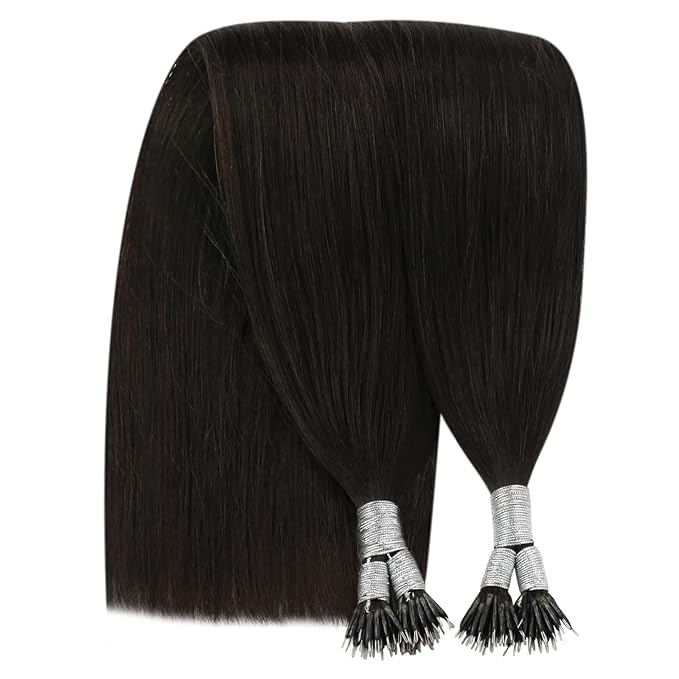 YoungSee Nano Hair Extensions Real Human Hair Dark Brown Nano Bead Hair Extensions Human Hair Darkest Brown Silky 18inch 50s 50g